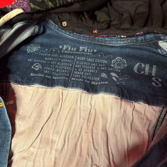 Mexican Embroidered Denim Jacket with Convertible Hood Bag – Modular & Unique - Picture 6 of 12